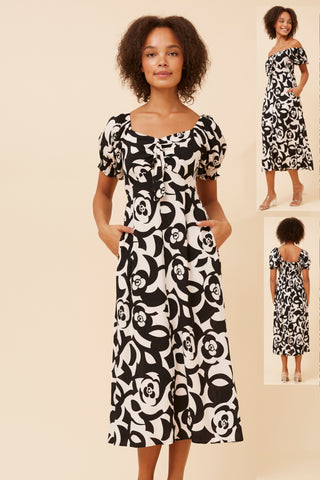 Freda Dress  Black/White