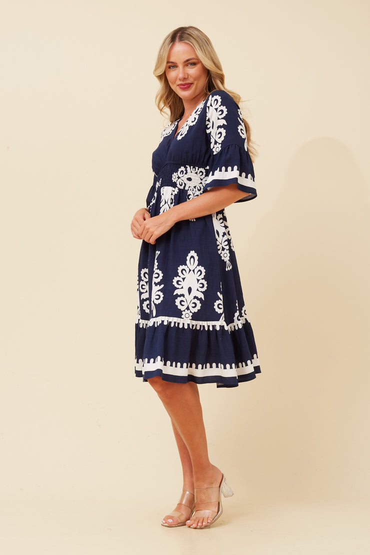 Izzy Dress Navy/White