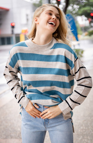 Maisie Knit Brown/Jade Stripe