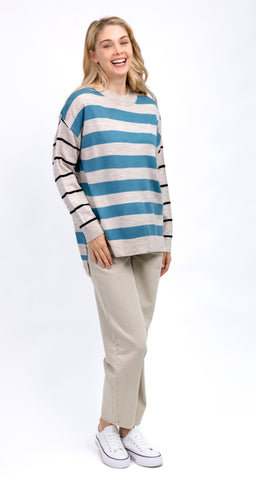 Maisie Knit Brown/Jade Stripe