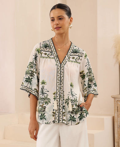 Joelene Top Multi Olive Green