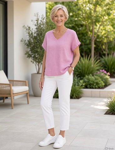 Stevie Linen top Pink