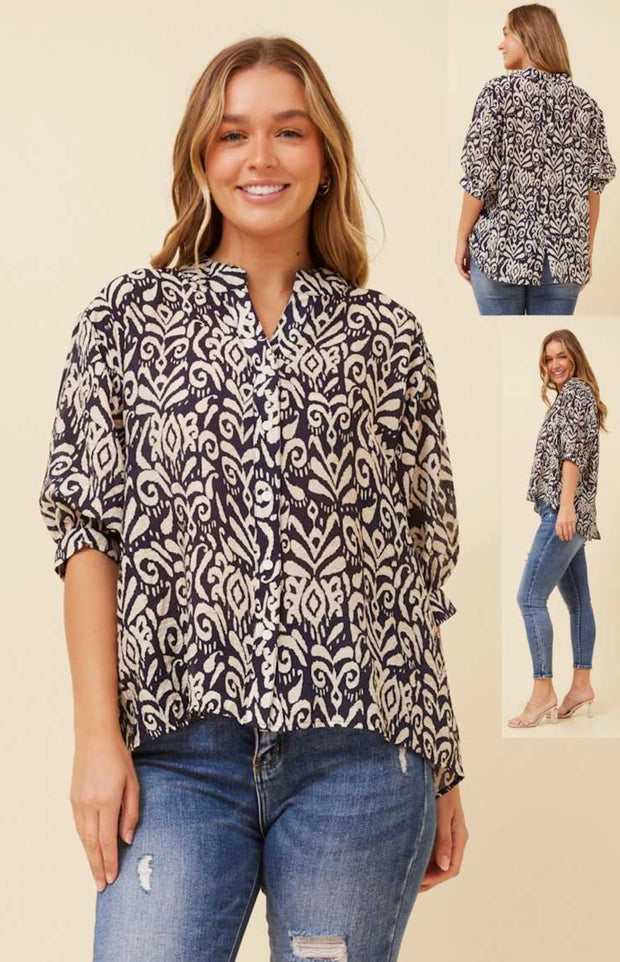 Mellisa Shirt Navy/Beige