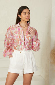 Odette Shirt Soft Pink and Coral floral