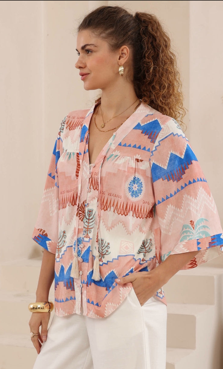 Leah Top Multi: Blue