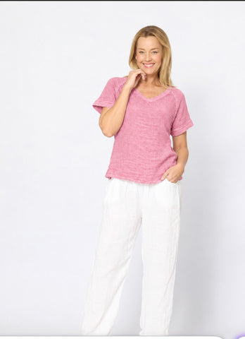 Stevie Linen top Pink