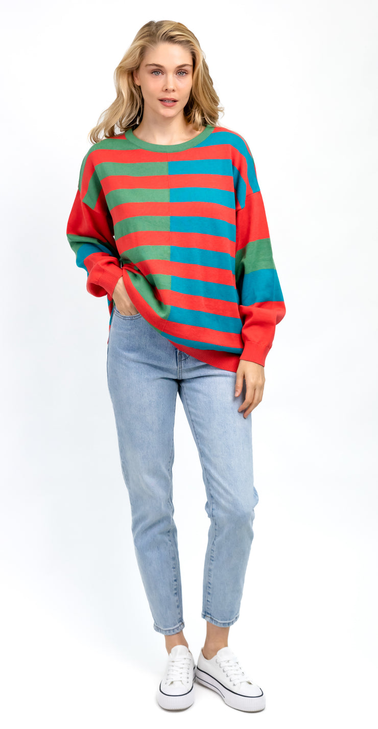 Rachel Knit Multi stripe Green/Blue