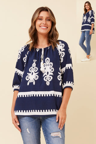 Tilly Top Navy/White
