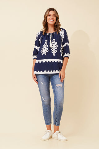 Tilly Top Navy/White